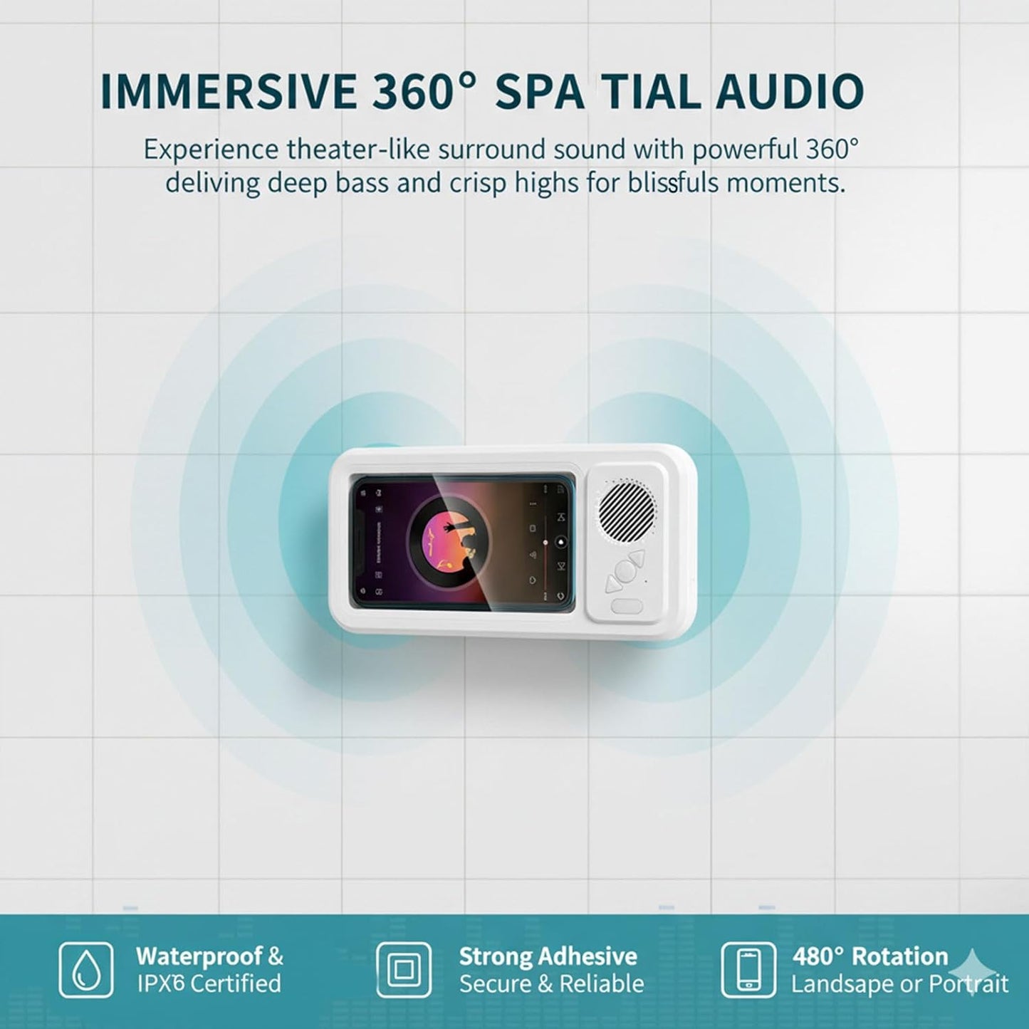 Shower Phone Holder with Wireless Bluetooth Speaker