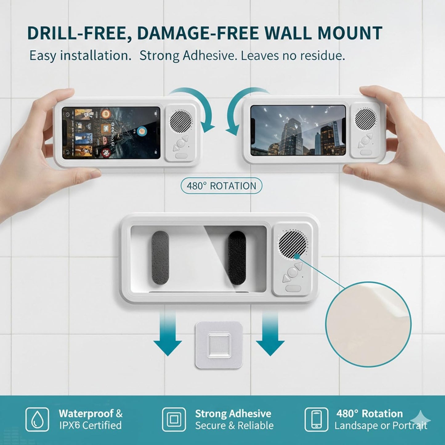 Shower Phone Holder with Wireless Bluetooth Speaker