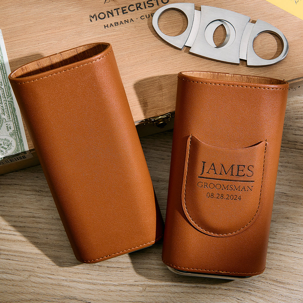 Personalized Cigar Case, Leather Cigar Holder with Cutter, Cigar Travel Case, Groomsmen Gifts, Gift for Dad Husband Gift for Him