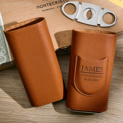 Personalized Cigar Case, Leather Cigar Holder with Cutter, Cigar Travel Case, Groomsmen Gifts, Gift for Dad Husband Gift for Him