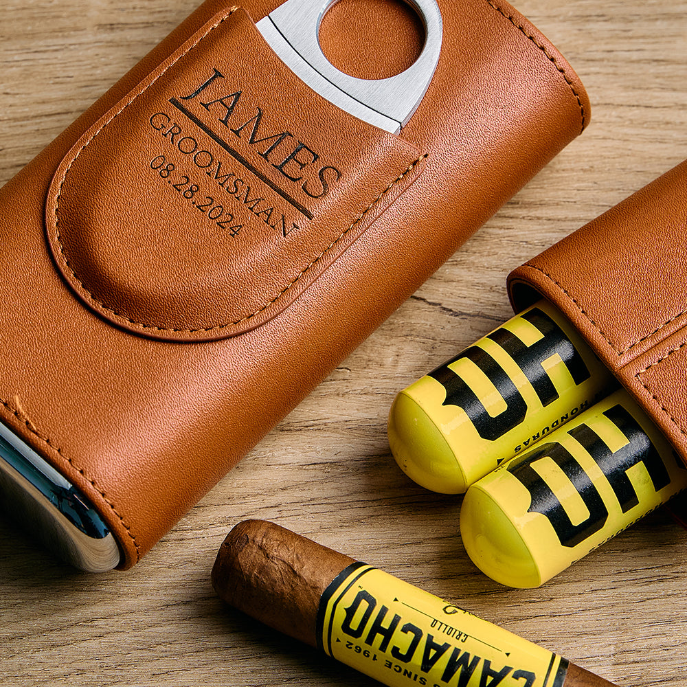 Personalized Cigar Case, Leather Cigar Holder with Cutter, Cigar Travel Case, Groomsmen Gifts, Gift for Dad Husband Gift for Him