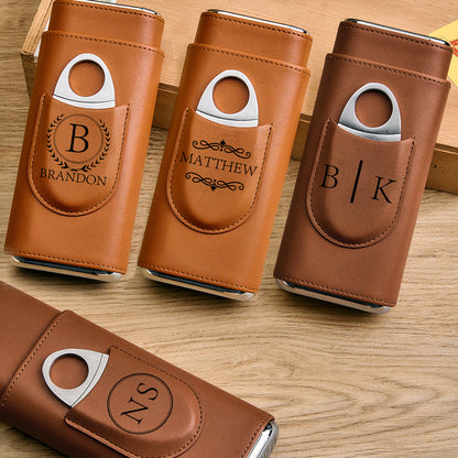 Personalized Cigar Case, Leather Cigar Holder with Cutter, Cigar Travel Case, Groomsmen Gifts, Gift for Dad Husband Gift for Him