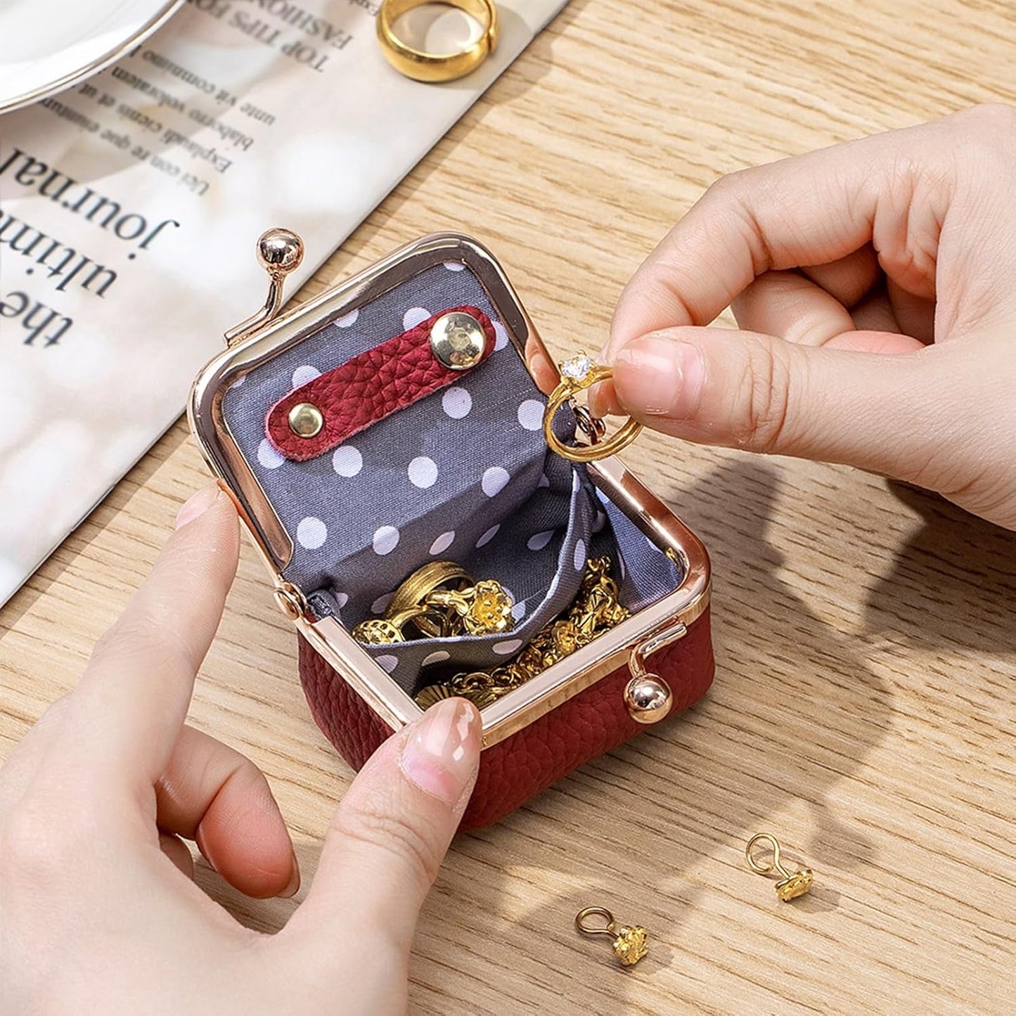 Portable Mini Genuine Leather Jewelry Box